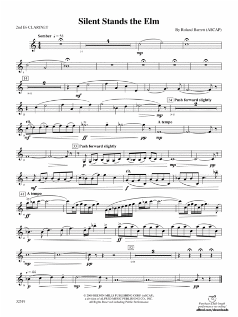 Silent Stands the Elm: 2nd B-flat Clarinet Concert Band scores gallery preview page 1