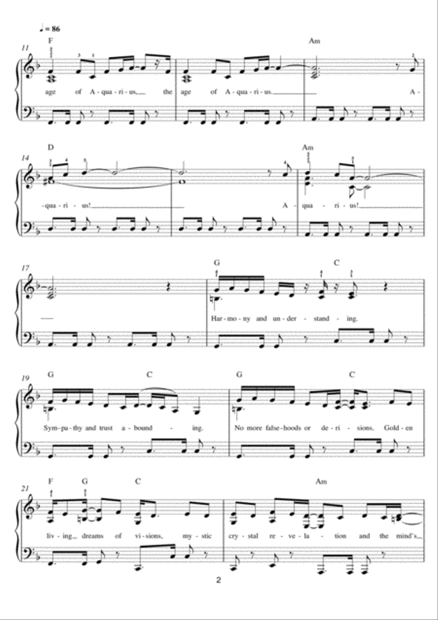 Aquarius (from 'Hair') Easy Piano scores gallery preview page 2