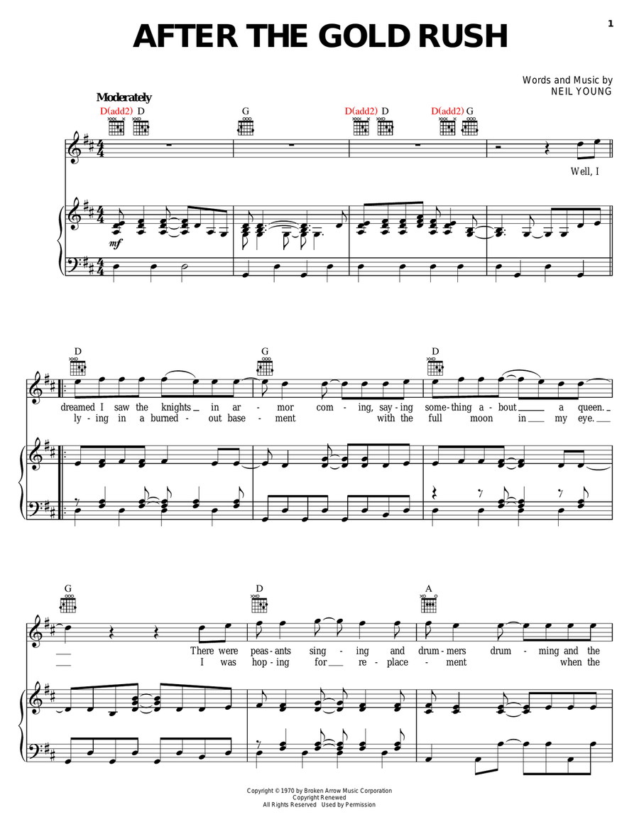 After The Gold Rush Piano, Vocal, Guitar scores gallery preview page 1