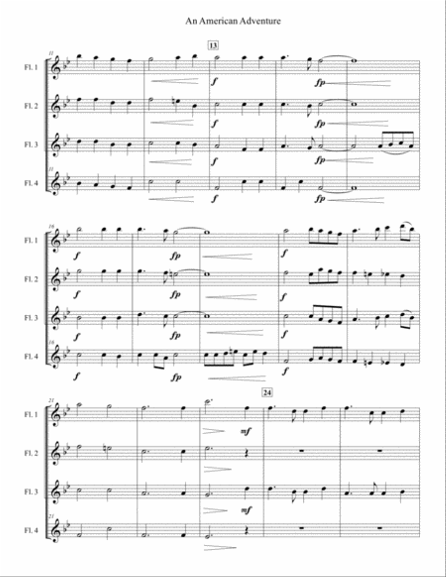 An American Adventure for Flute Quartet Flute Quartet scores gallery preview page 3