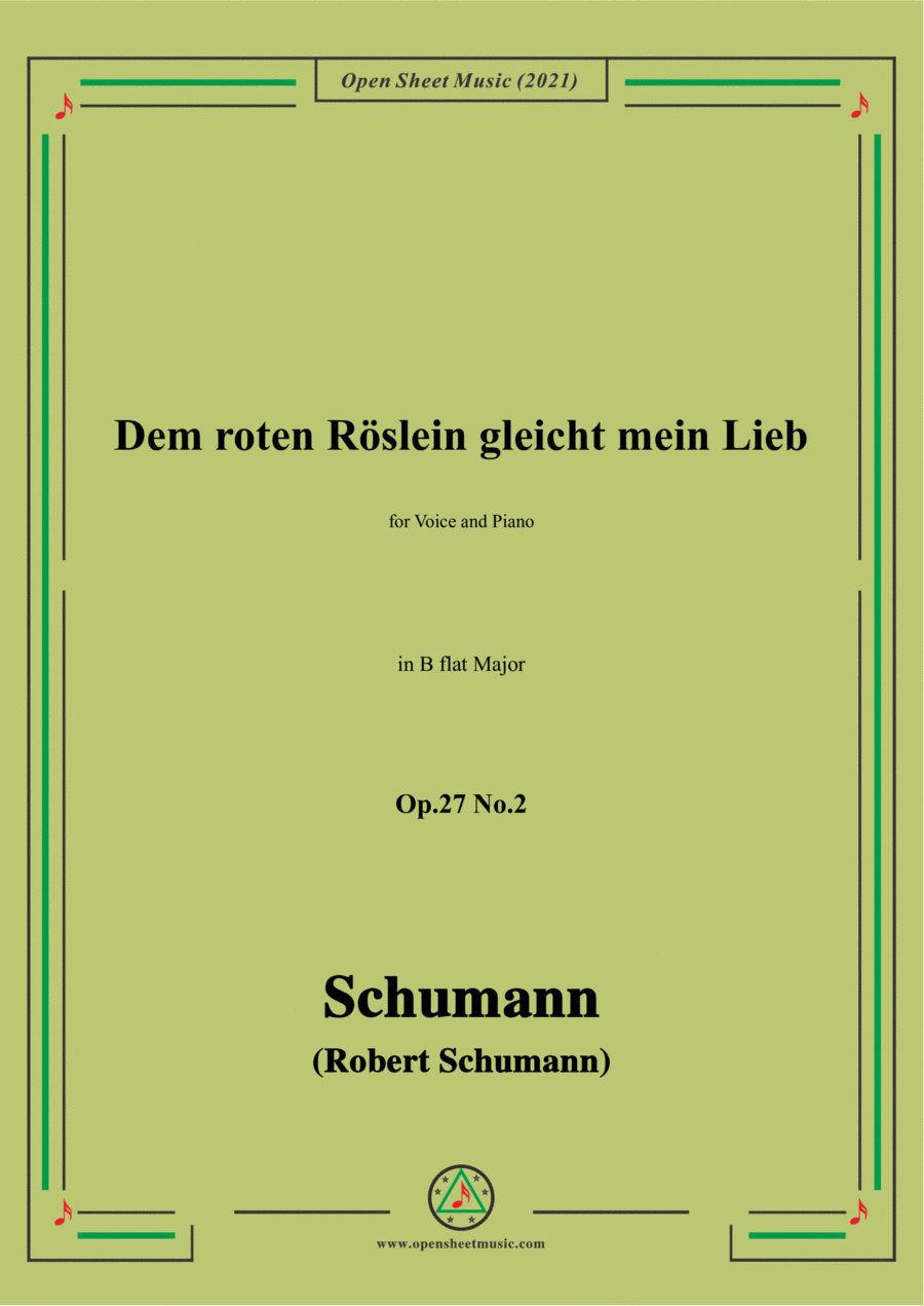 Book cover for Schumann-Dem roten Roslein gleicht mein Lieb,Op.27 No.2,in B flat Major,for Voice and Piano