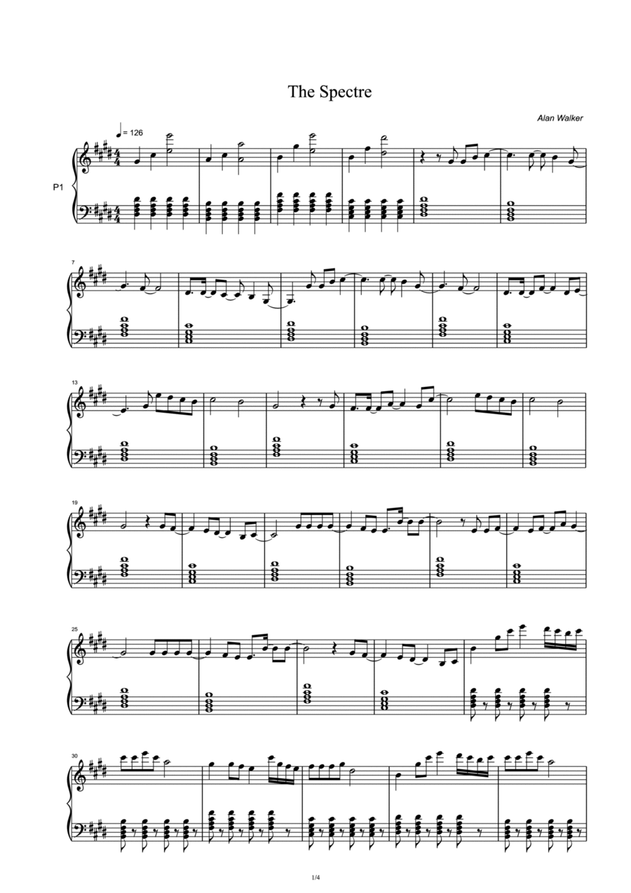 The Spectre Piano Solo scores gallery preview page 1