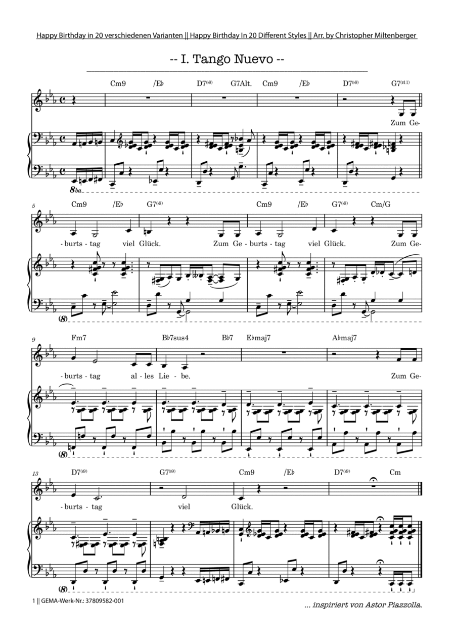 Happy Birthday Variations in 20 different styles Piano, Vocal scores gallery preview page 1