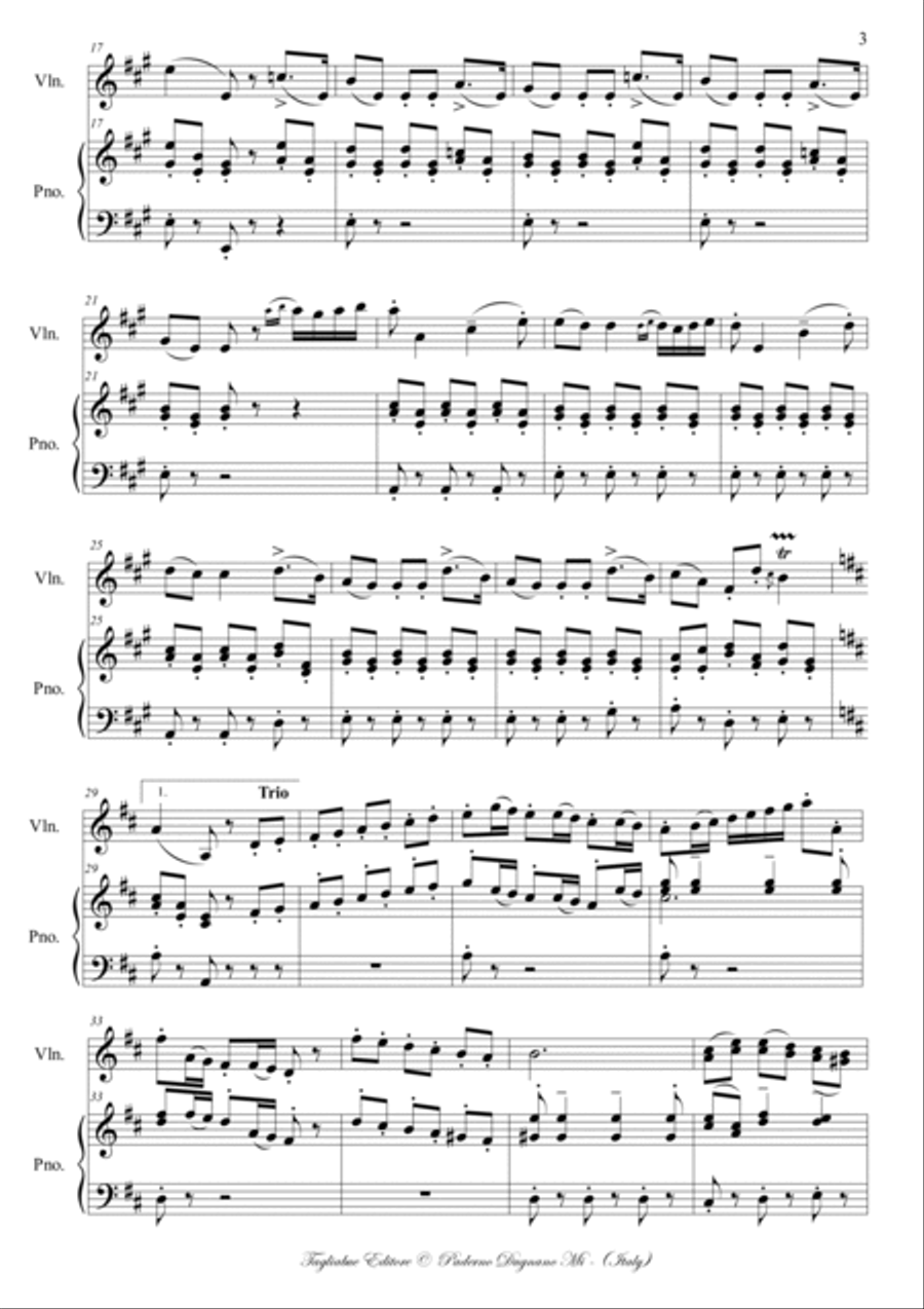 Boccherini - MINUETTO e TRIO dal Quintetto in Mi - Opus 11 - Arr. per violino e pianoforte - Parts a Small Ensemble scores gallery preview page 3