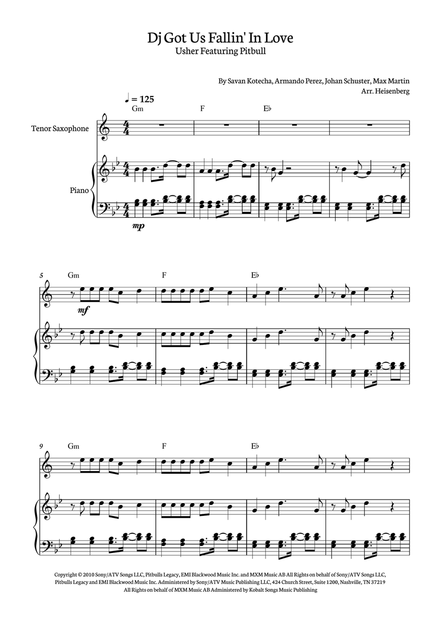 Dj Got Us Fallin' In Love Tenor Saxophone scores gallery preview page 1