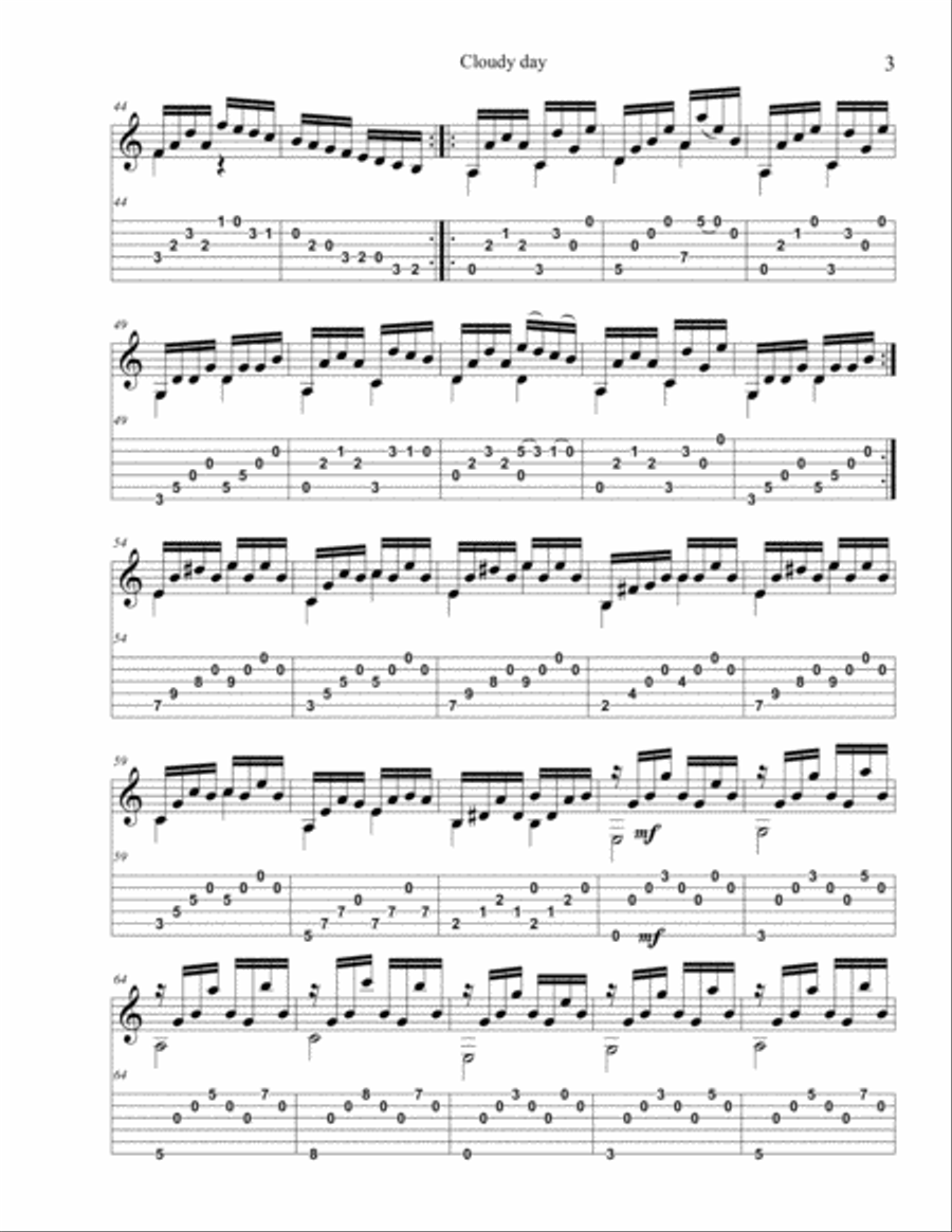 Cloudy Day Guitar Tablature scores gallery preview page 3