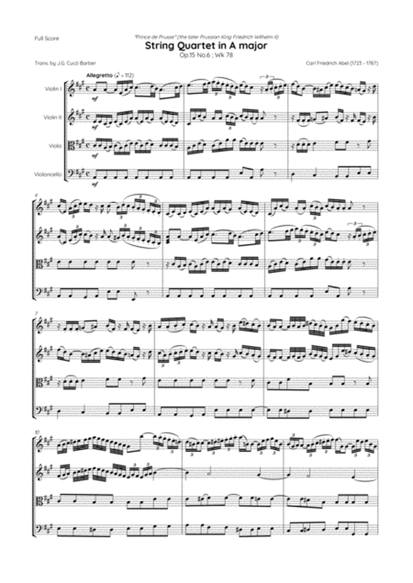 Abel - String Quartet in A major, Op.15 No.6 ; WK 78