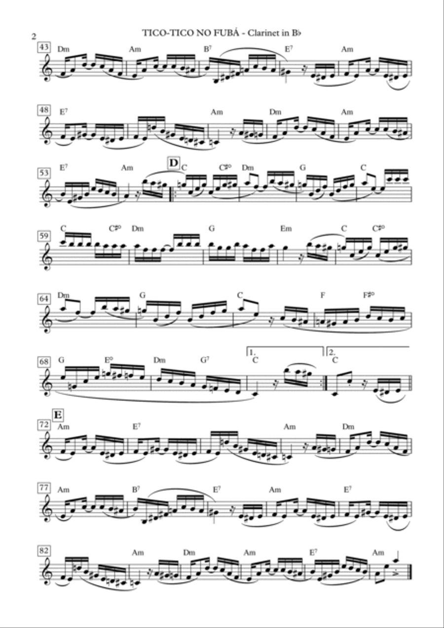 Tico-tico no Fubá - Clarinet with chords Clarinet Solo scores gallery preview page 2