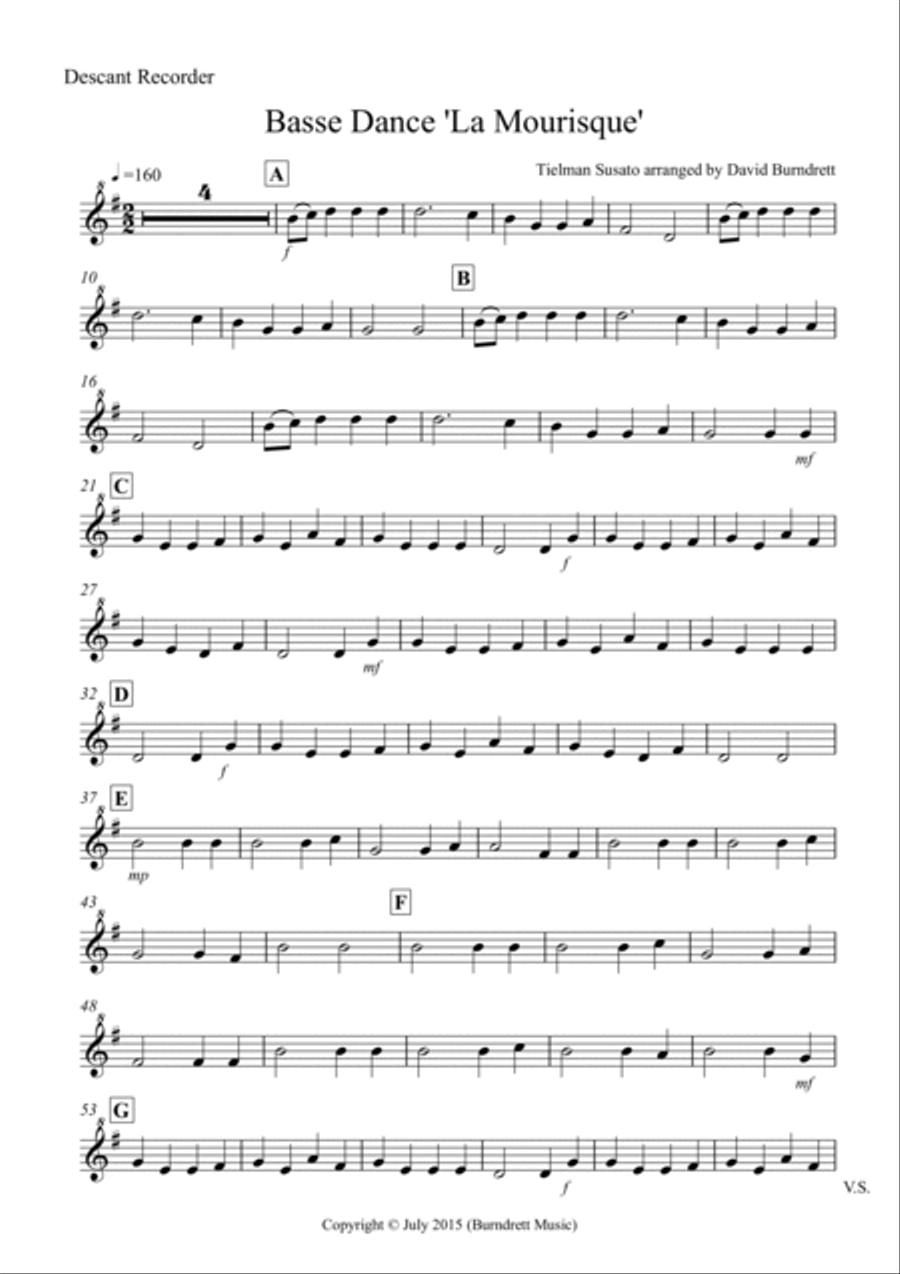 Basse Dance by Susato for Recorder Quartet Recorder scores gallery preview page 6