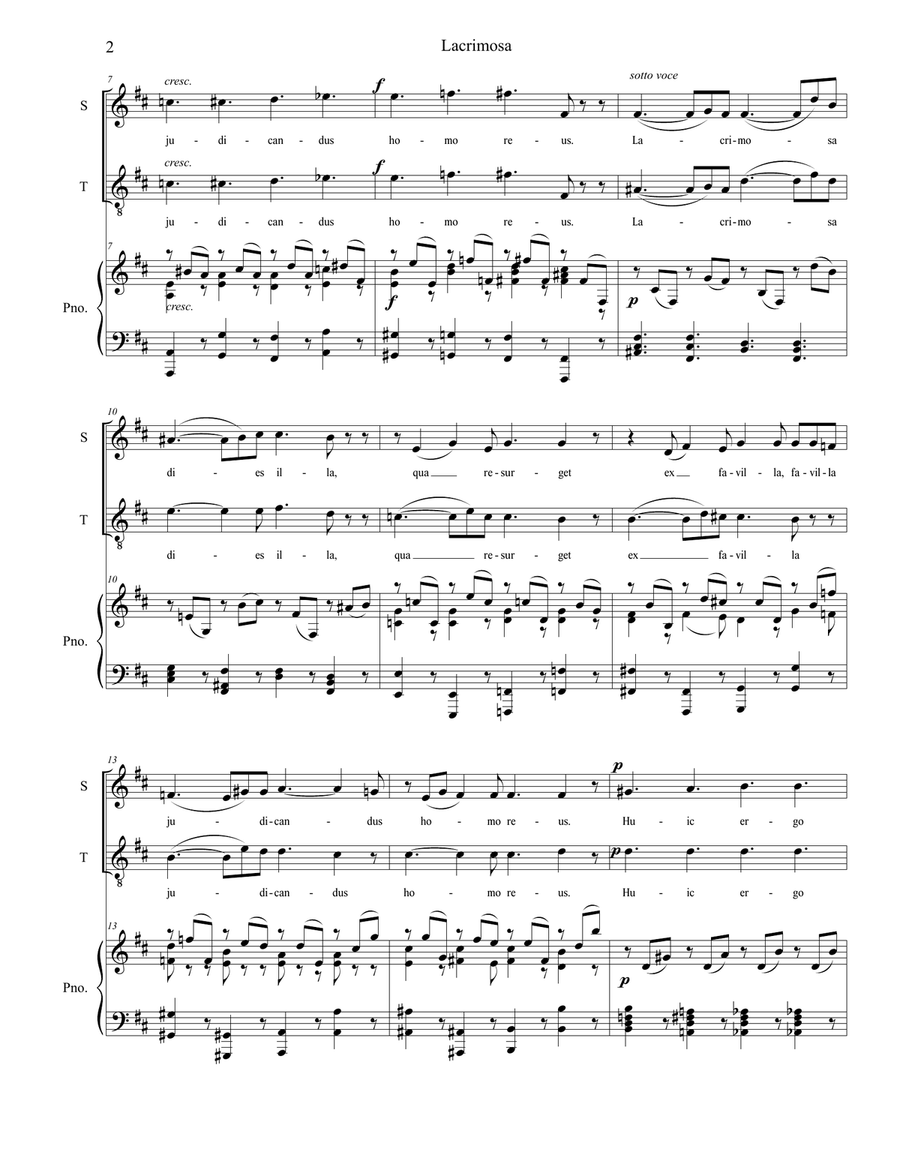 Lacrimosa (Duet for Soprano and Tenor Solo) Tenor Voice scores gallery preview page 2