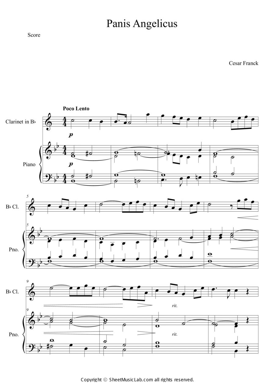 Panis Angelicus in Bb Clarinet Solo scores gallery preview page 1