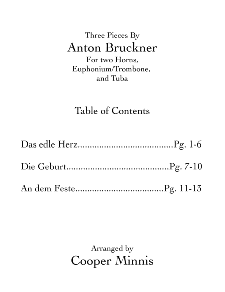 Three Pieces by Anton Bruckner: Two Horns, Euphonium/Trombone, and Tuba- Full Scores