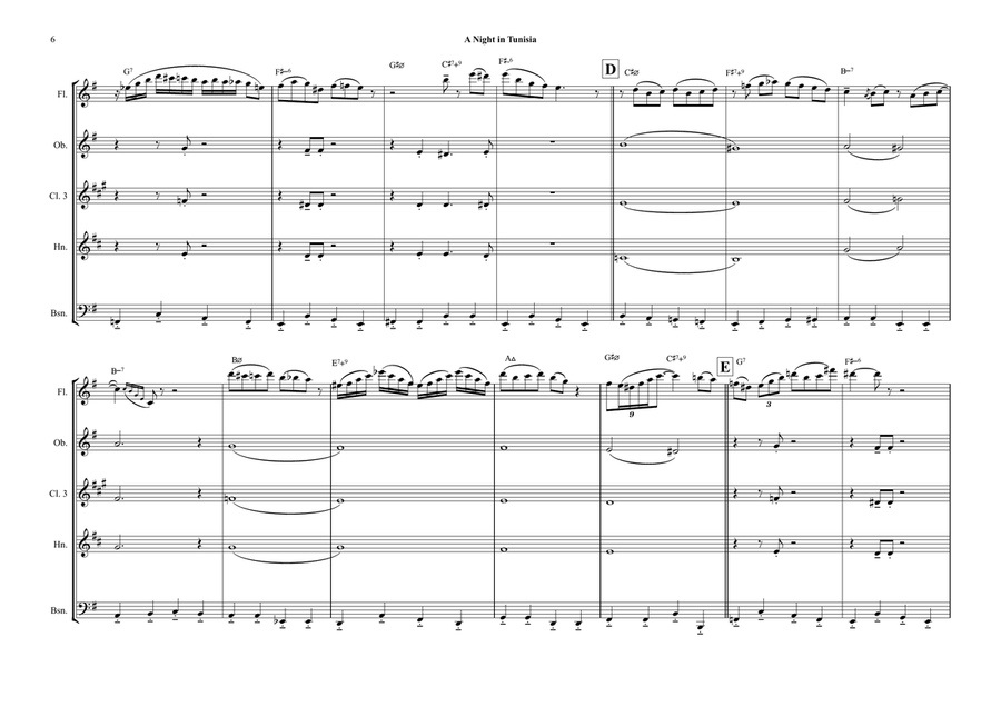 A Night In Tunisia Woodwind Quintet scores gallery preview page 6