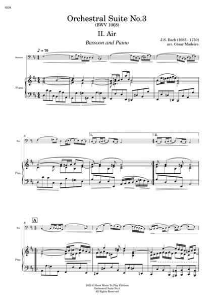 Air on the G String, BWV1068 for Bassoon and Piano (Full Score and Parts) image number null