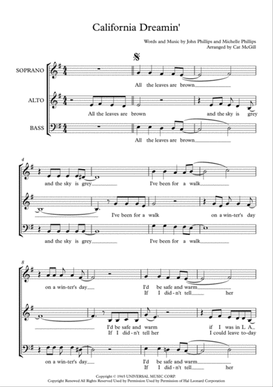 California Dreamin' 3-Part scores gallery preview page 1