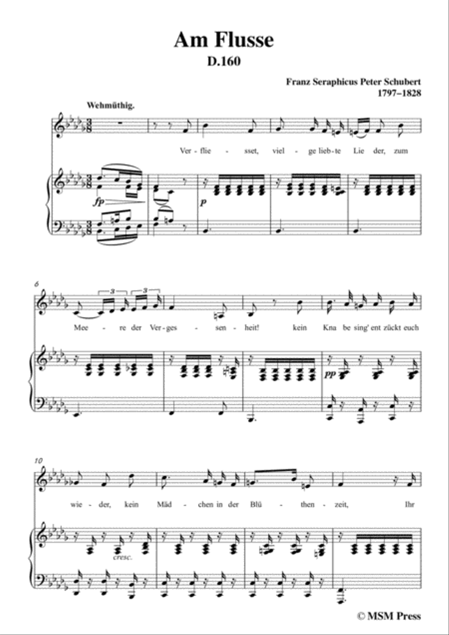 Schubert-Am Flusse (By the River),D.160,in b flat minor,for Voice&Piano Voice scores gallery preview page 3