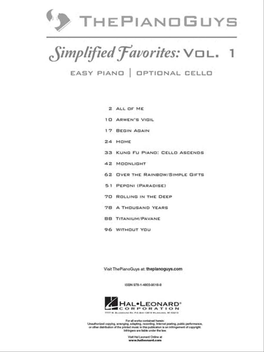 The Piano Guys – Simplified Favorites, Vol. 1 Cello scores gallery preview page 2