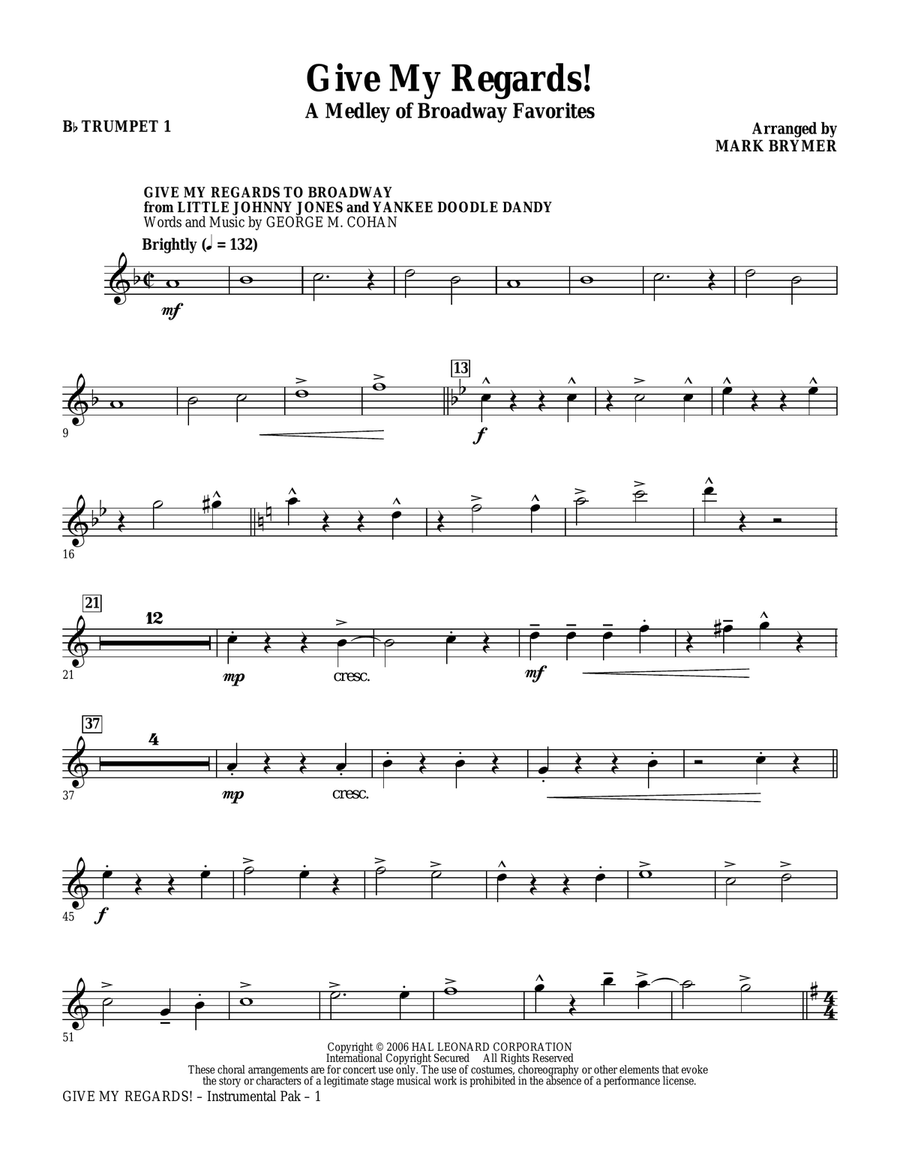 Give My Regards! A Medley Of Broadway Favorites - Bb Trumpet 1