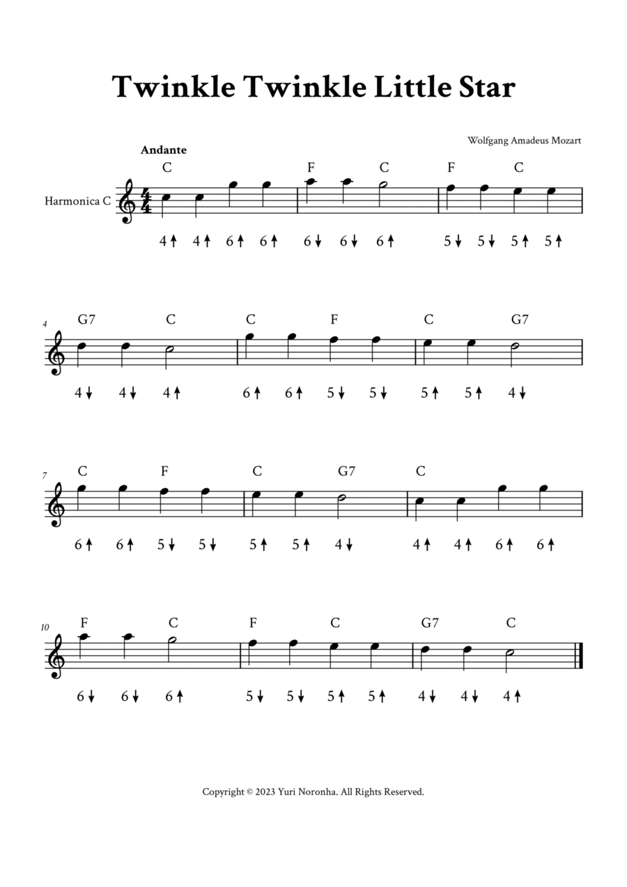Twinkle Twinkle little Star - For Harmonica in C (with TAB) Harmonica scores gallery preview page 1