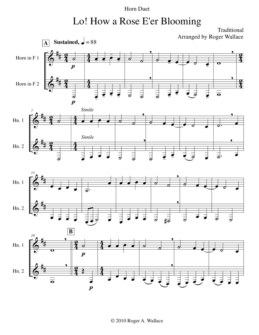 Lo! How a Rose E'er Blooming Brass Duet scores gallery preview page 1