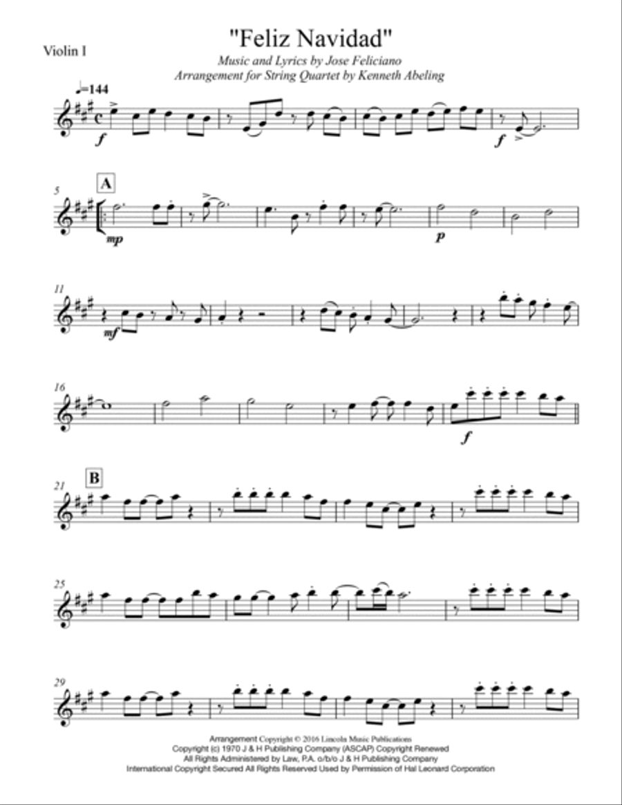 Feliz Navidad String Quartet scores gallery preview page 6