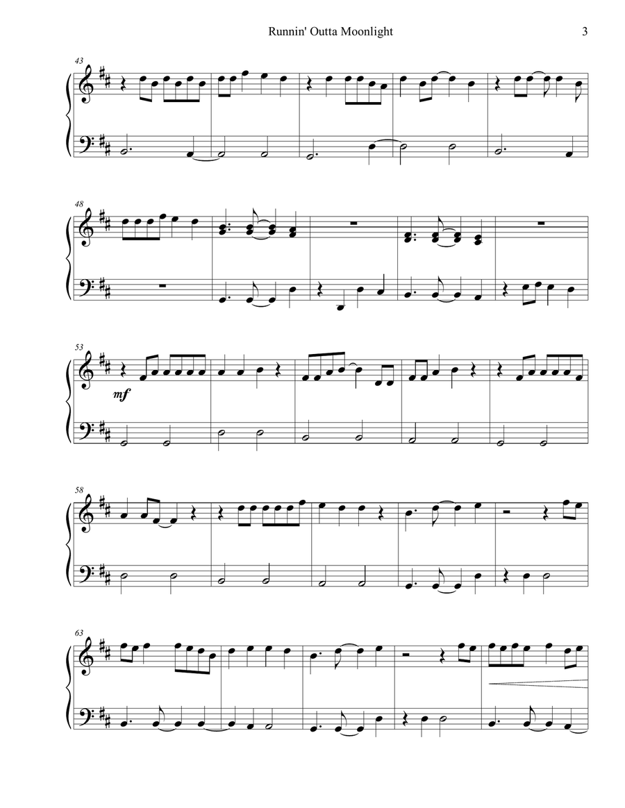 Runnin' Outta Moonlight Easy Piano scores gallery preview page 3