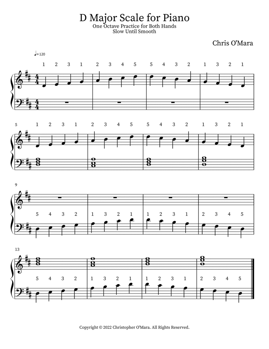 D Major Scale for Piano Easy Piano scores gallery preview page 1