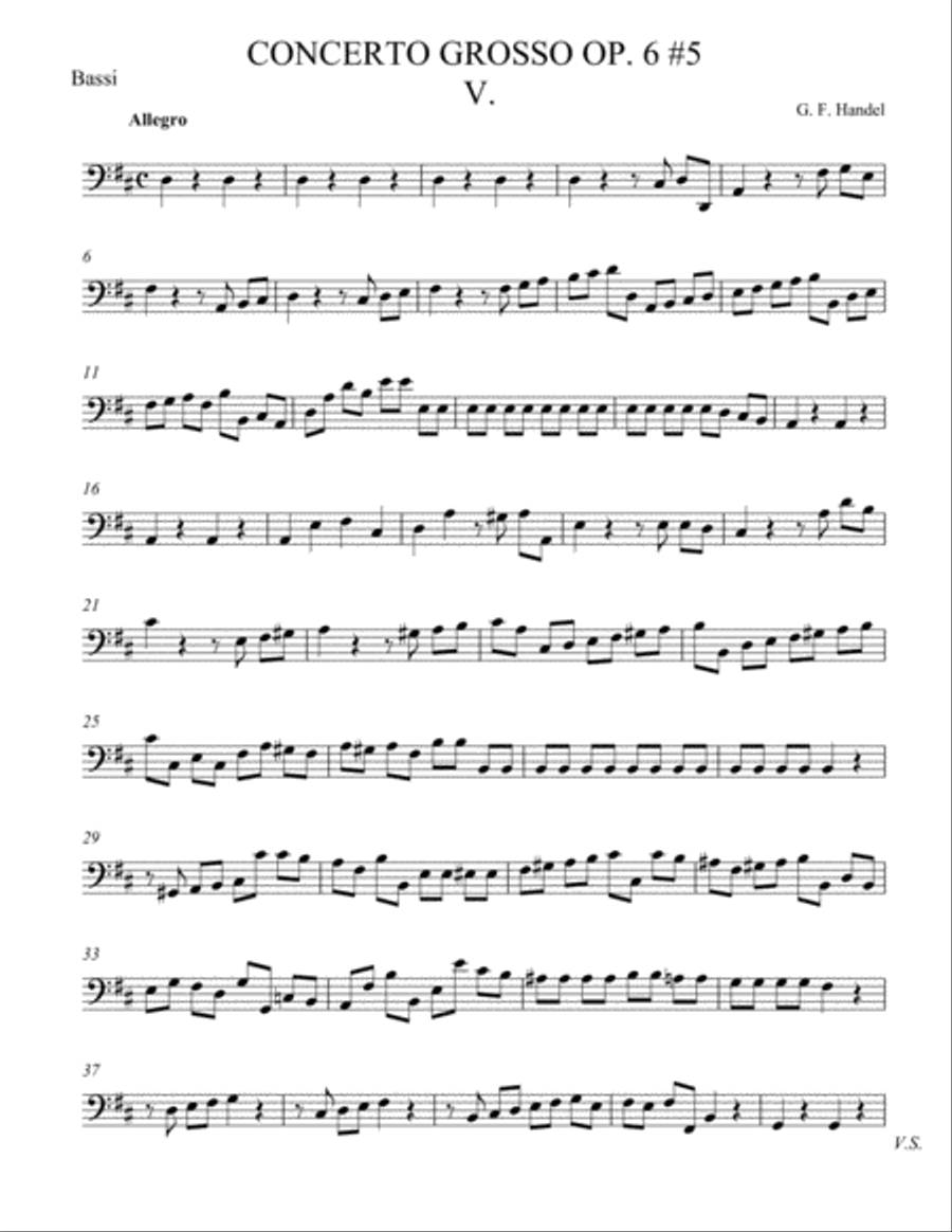 Concerto Grosso Op. 6 #5 Movement V String Orchestra scores gallery preview page 1