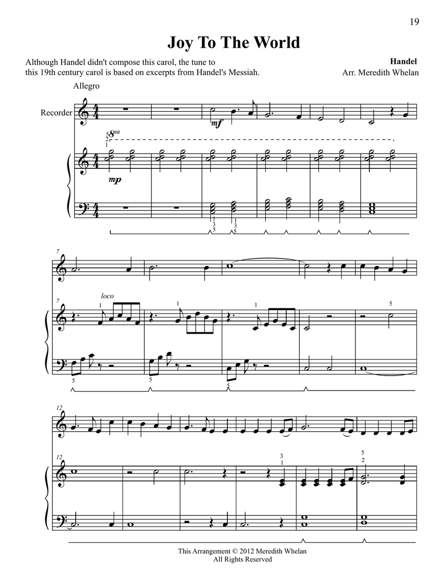 Christmas Duets for Recorder & Piano: 11 Traditional Carols Woodwind Duet scores gallery preview page 1