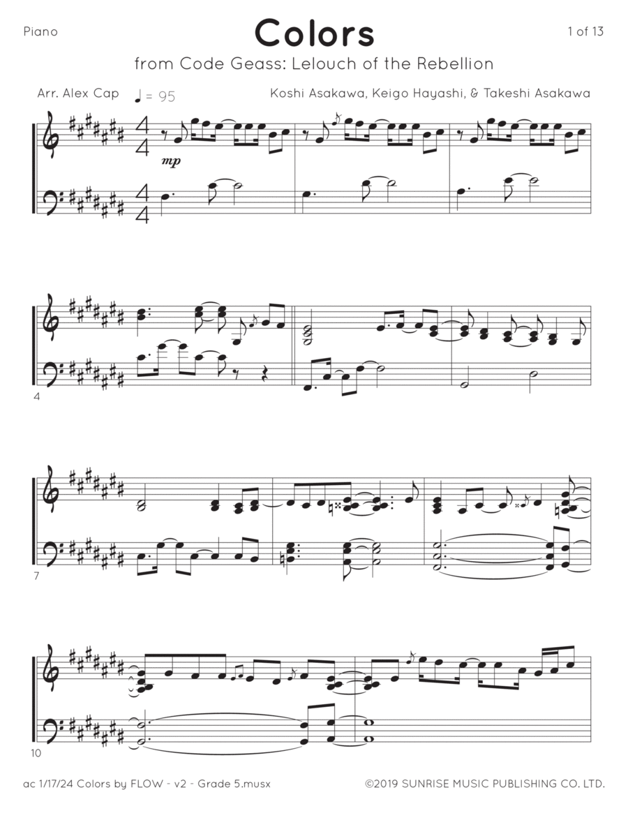 Colors Piano Solo scores gallery preview page 1