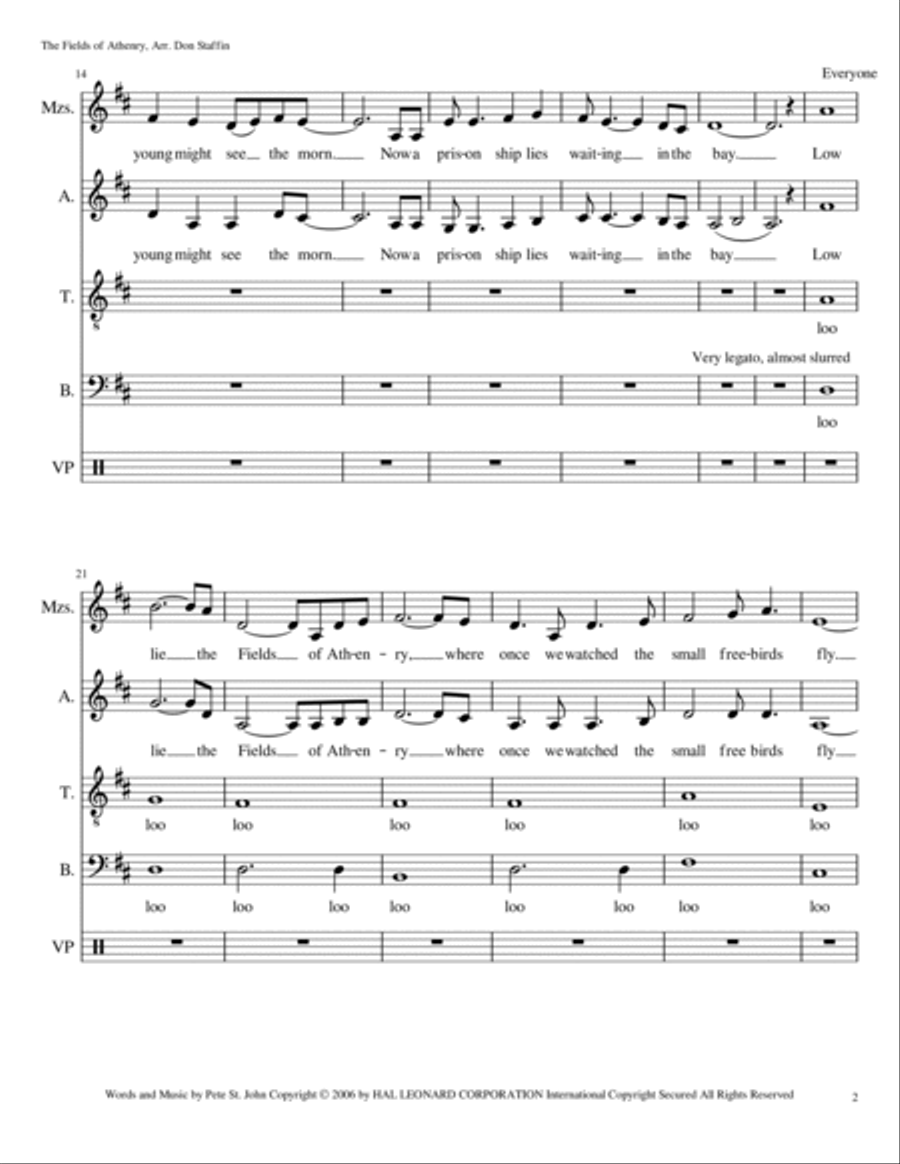 The Fields Of Athenry 4-Part scores gallery preview page 2