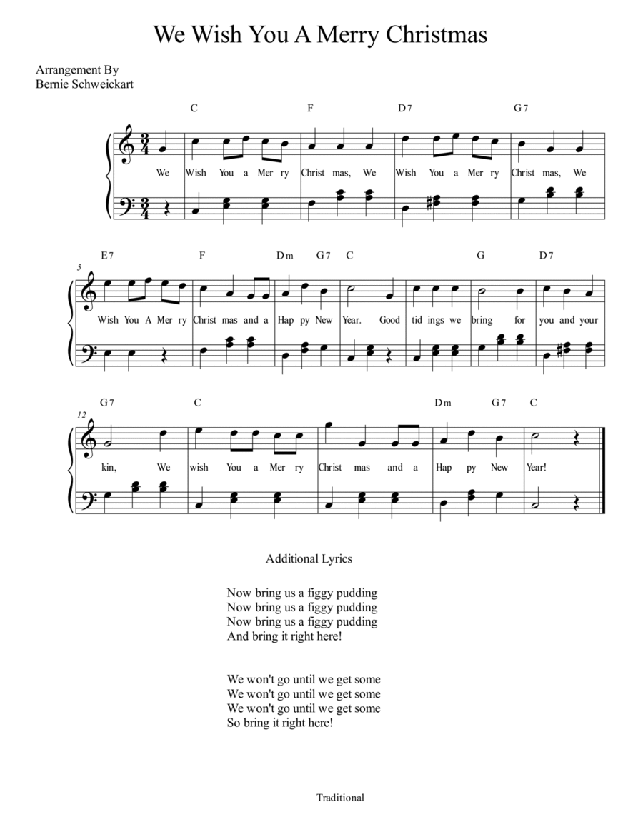 We Wish You A Merry Christmas (In C Major) Piano, Vocal, Guitar scores gallery preview page 1