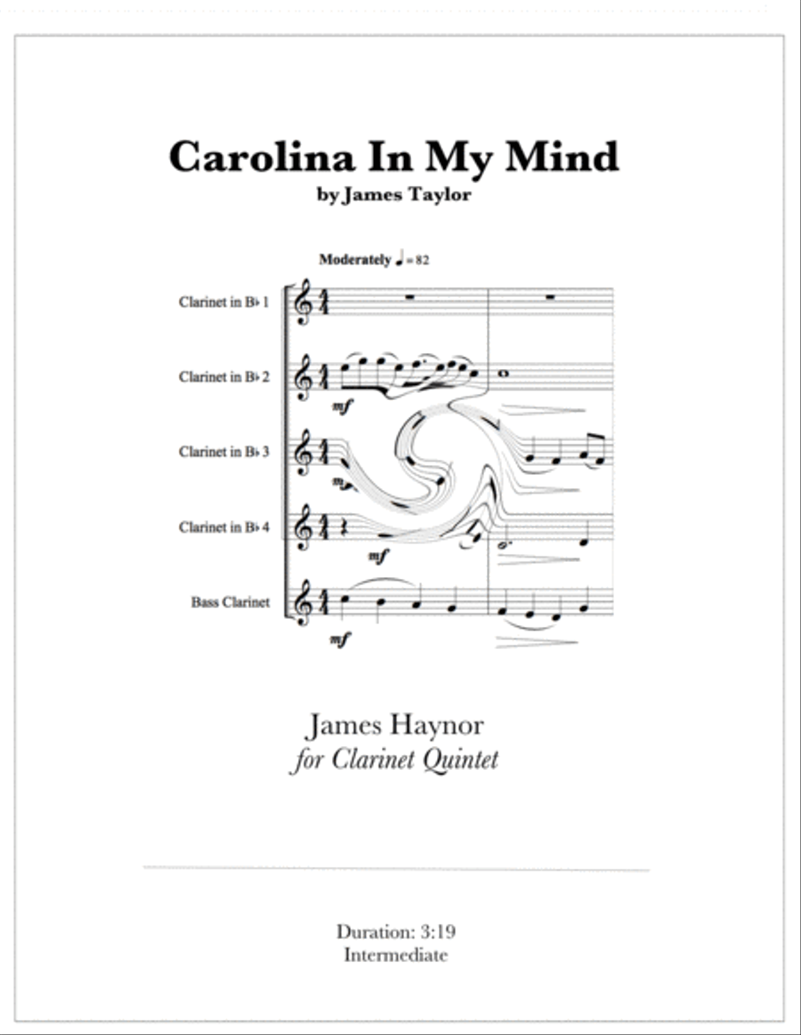 Carolina In My Mind Woodwind Ensemble scores gallery preview page 1
