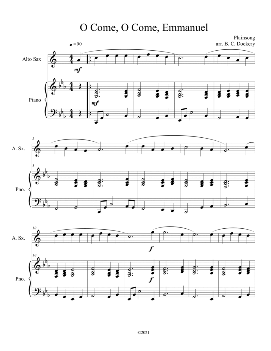 O Come, O Come, Emmanuel (Alto Sax Solo with Piano Accompaniment) Alto Saxophone scores gallery preview page 1