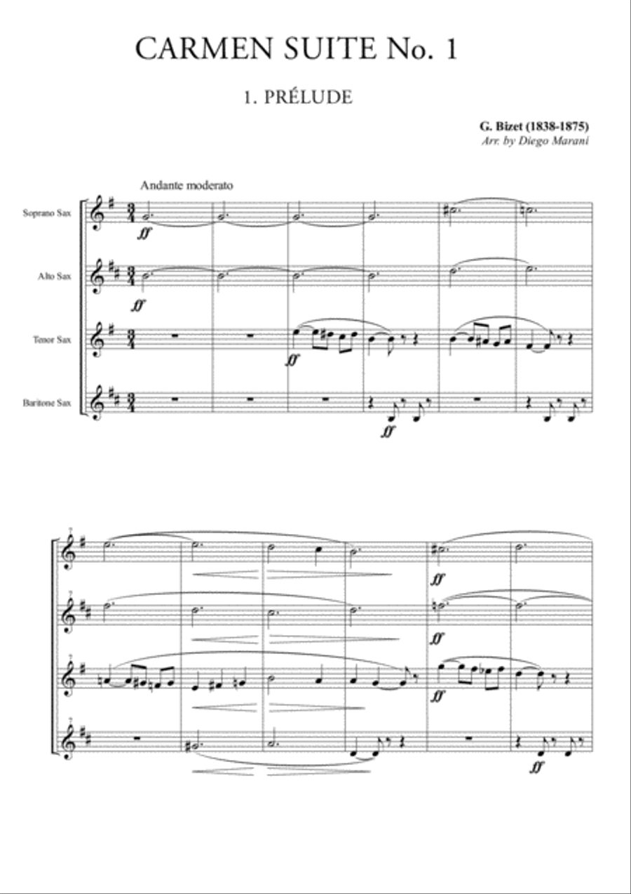 Carmen Suite No. 1 for Saxophone Quartet Saxophone Quartet scores gallery preview page 1