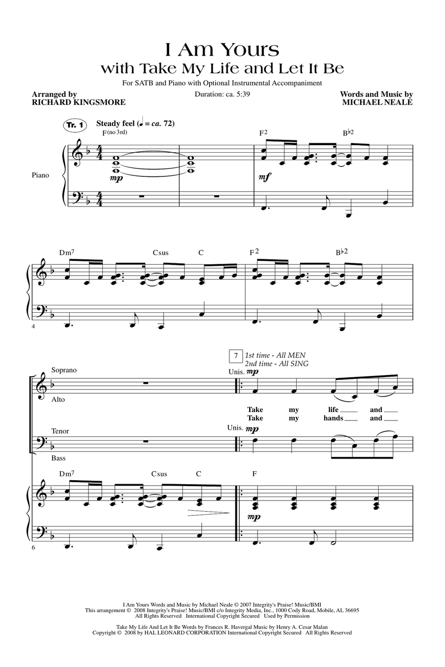 I Am Yours (With Take My Life And Let It Be) 4-Part scores gallery preview page 1