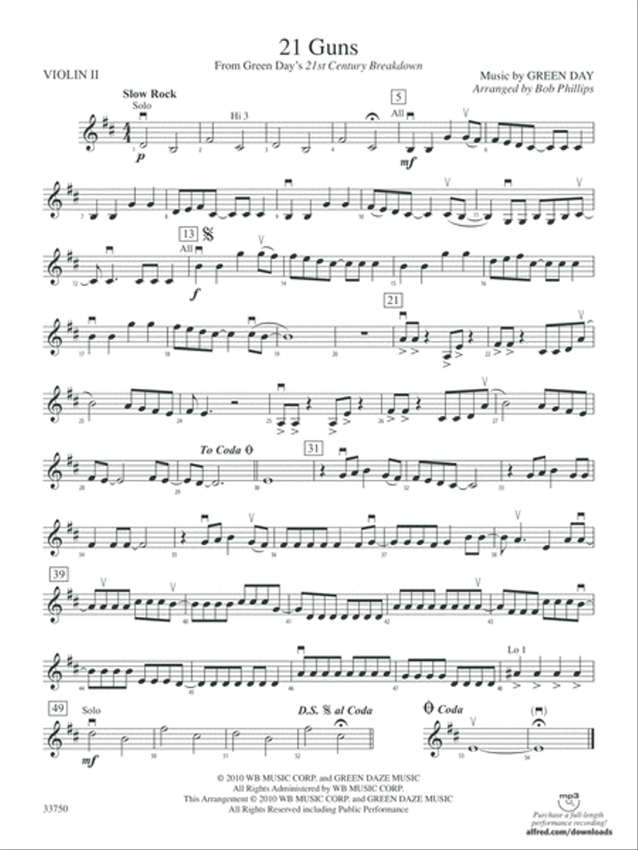 21 Guns: 2nd Violin String Orchestra scores gallery preview page 1