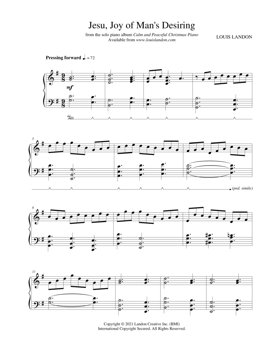 Jesu, Joy of Man's Desiring - J.S. Bach - Louis Landon - Solo Piano image number null