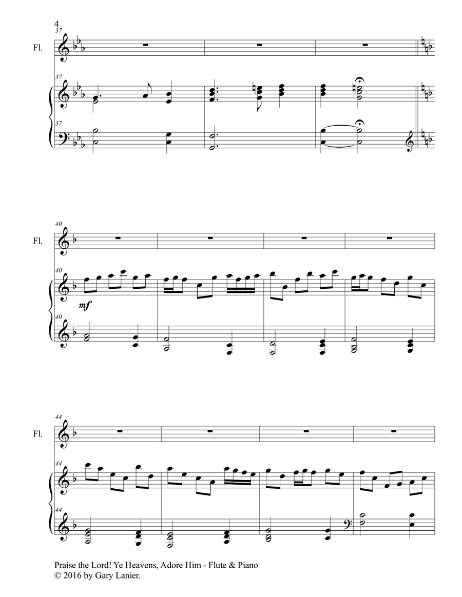 PRAISE THE LORD! YE HEAVENS, ADORE HIM (Duet – Flute & Piano with Score/Part) Flute Solo scores gallery preview page 5