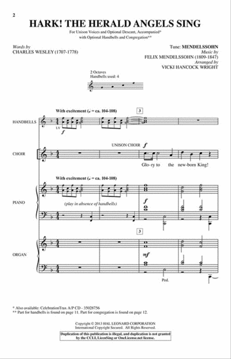 Hark! The Herald Angels Sing Unison Choir scores gallery preview page 2