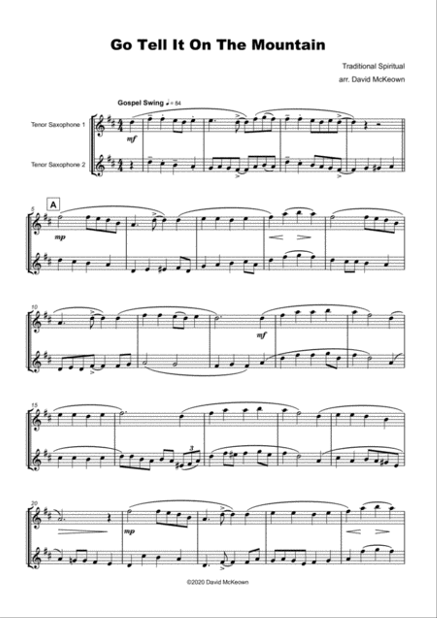 Go Tell It On The Mountain, Gospel Song for Tenor Saxophone Duet Woodwind Duet scores gallery preview page 2