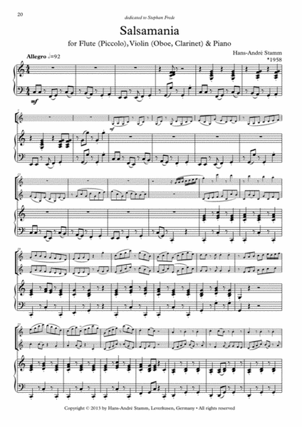 Trio Pieces for Flute (Piccolo), Violin (Oboe, Clarinet) & Piano Vol. 3 in Latin Spirit