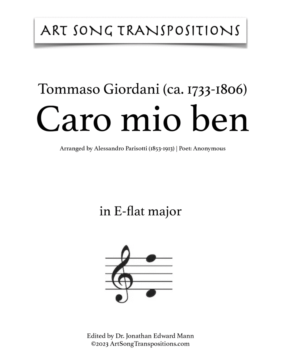 GIORDANI: Caro mio ben (transposed to E-flat major) Voice scores gallery preview page 1