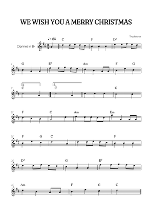 We Wish You a Merry Christmas for clarinet • easy Christmas sheet music with chords