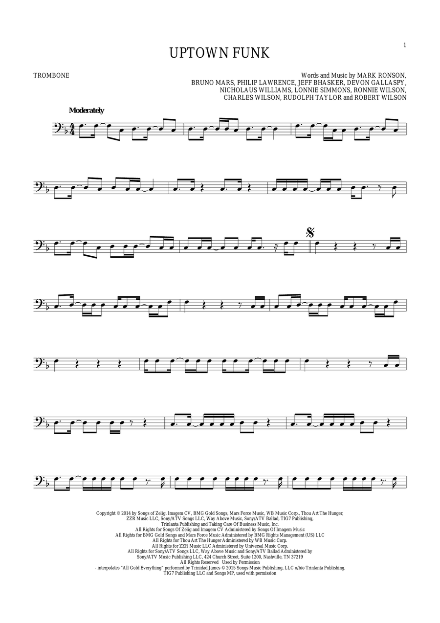 Uptown Funk (feat. Bruno Mars) Trombone Solo scores gallery preview page 1