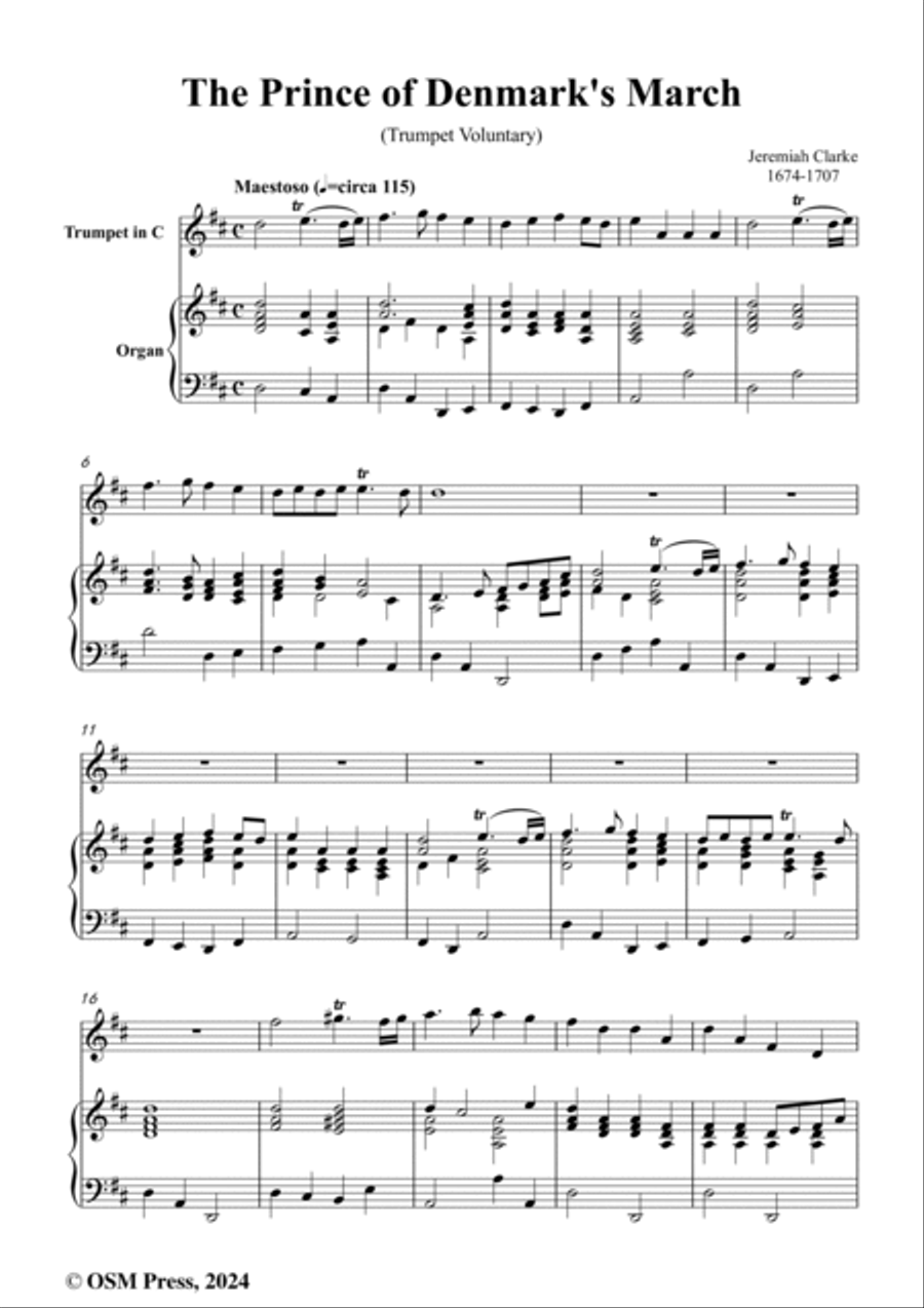 J. Clarke-The Prince of Denmark's March(Trumpet Voluntary),for Trumpet and Organ Trumpet Duet scores gallery preview page 2
