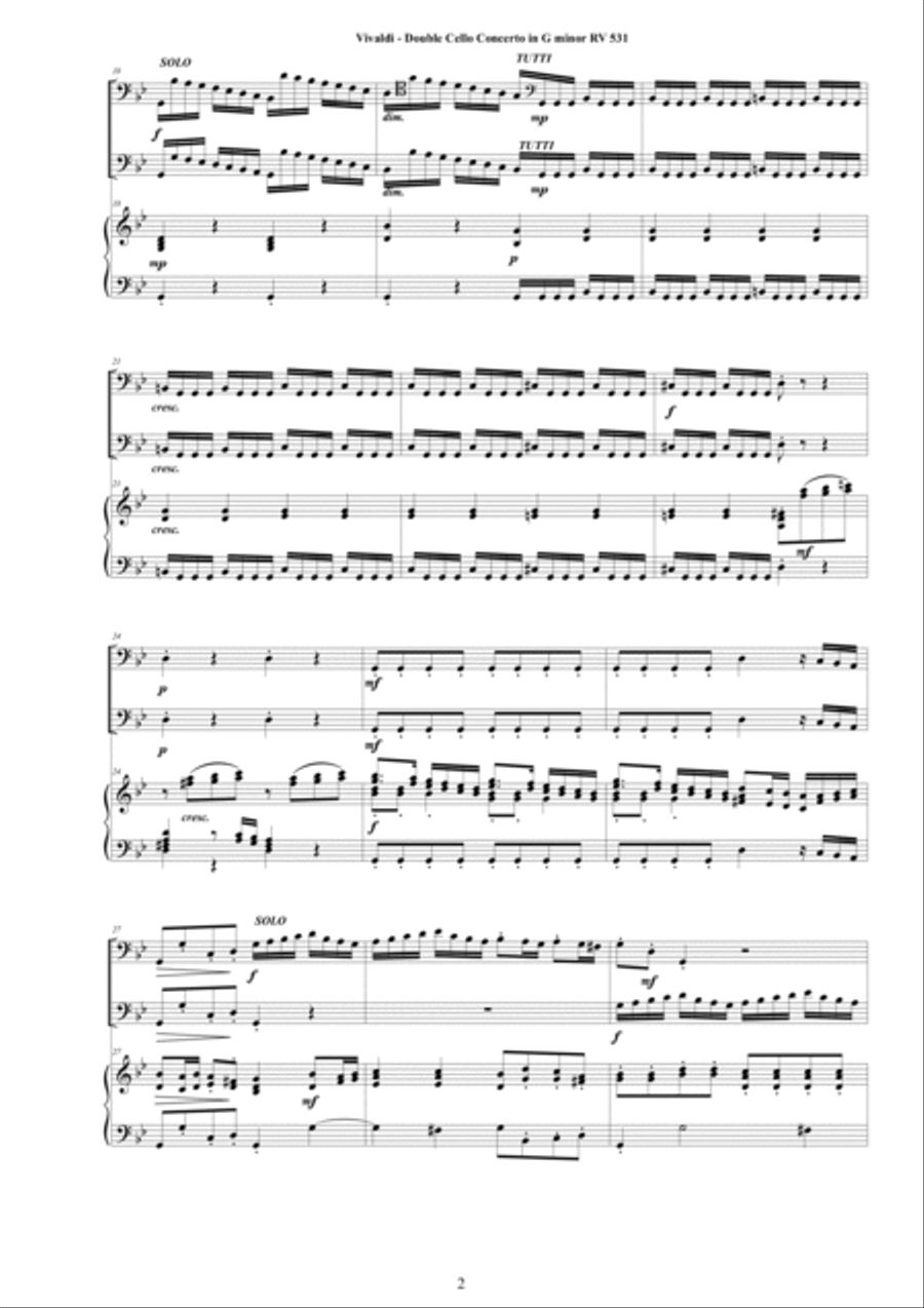 Vivaldi - Double Cello Concerto in G minor RV531 for Two Cellos and Cembalo (or Piano) String Duet scores gallery preview page 2