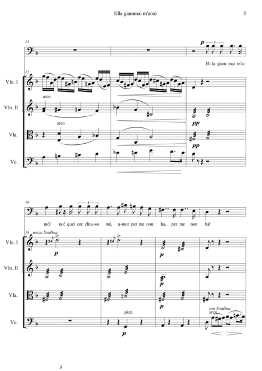 Ella Giammai M'amo (from Don Carlo) String Quartet scores gallery preview page 3