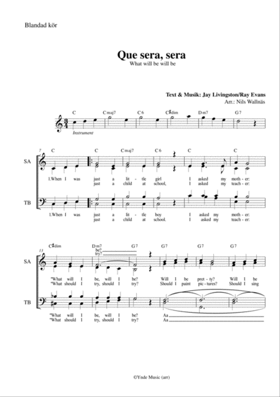 Que Sera, Sera (whatever Will Be, Will Be) 4-Part scores gallery preview page 1