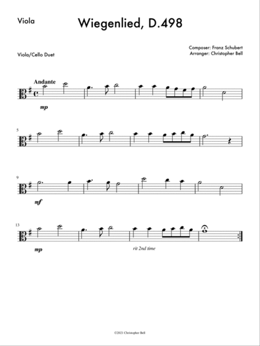 Wiegenlied, D.498 - Easy Viola/Cello Duet String Duet scores gallery preview page 2